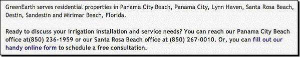 local search terms on services page
