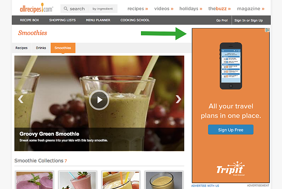 Allrecipes and Tripit retargeting display ad