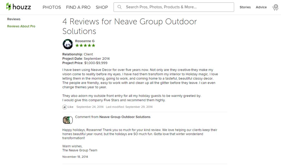 Neave Group Comments on Houzz for Landscape Marketing