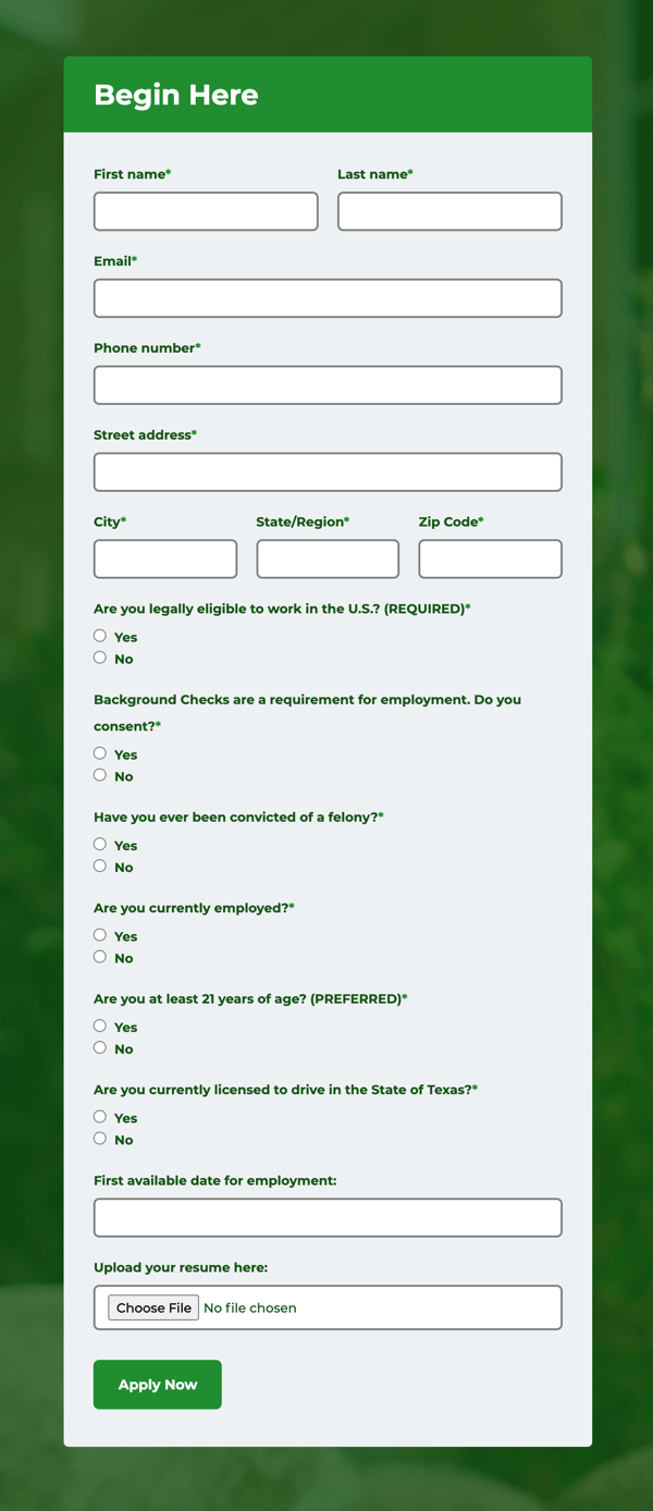 Grassperson Lawn & Landscape - job screening form