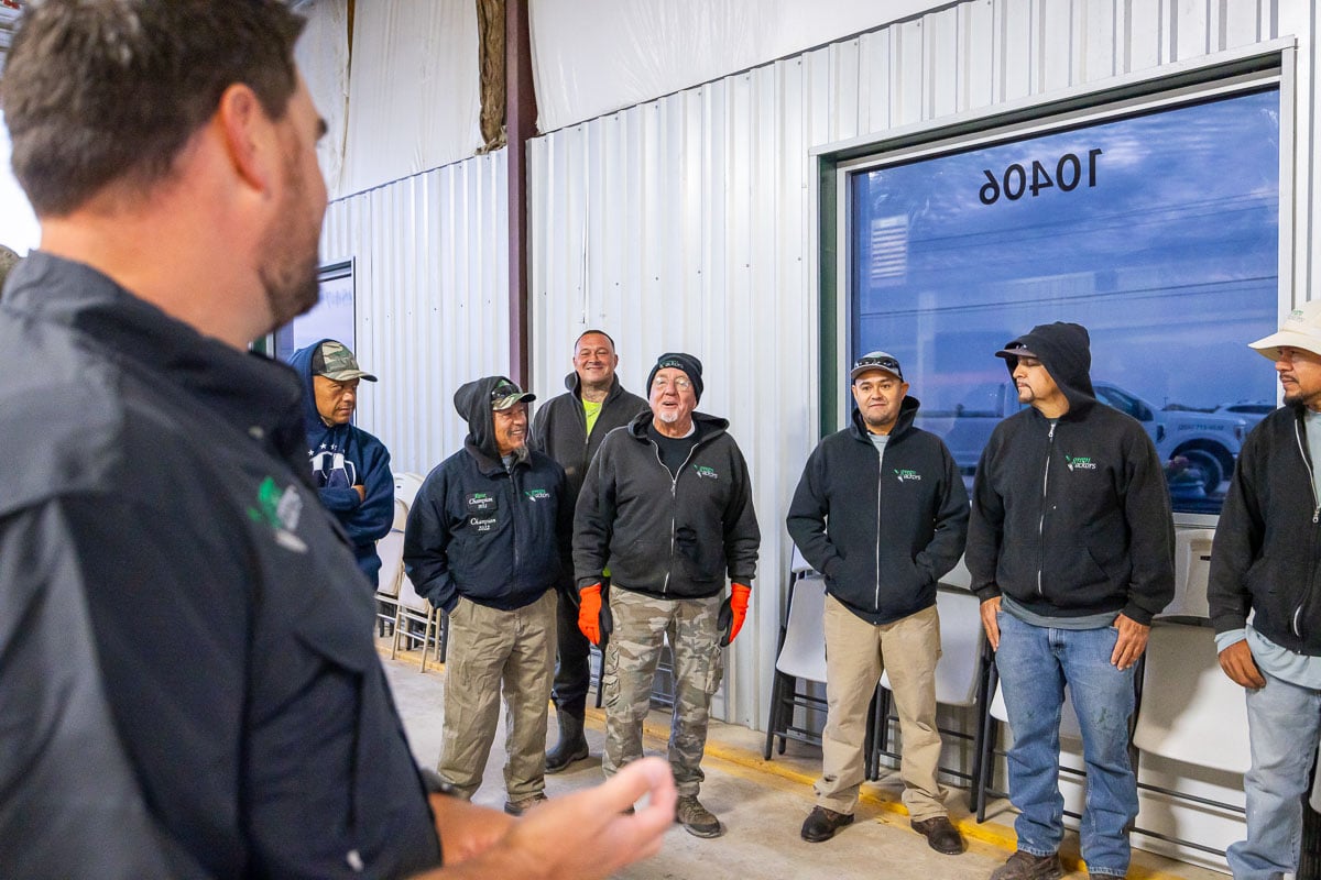 Green Ackors meeting in shop crew