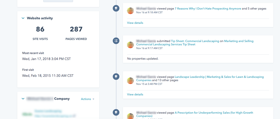 website activity and lead intelligence in the HubSpot CRM