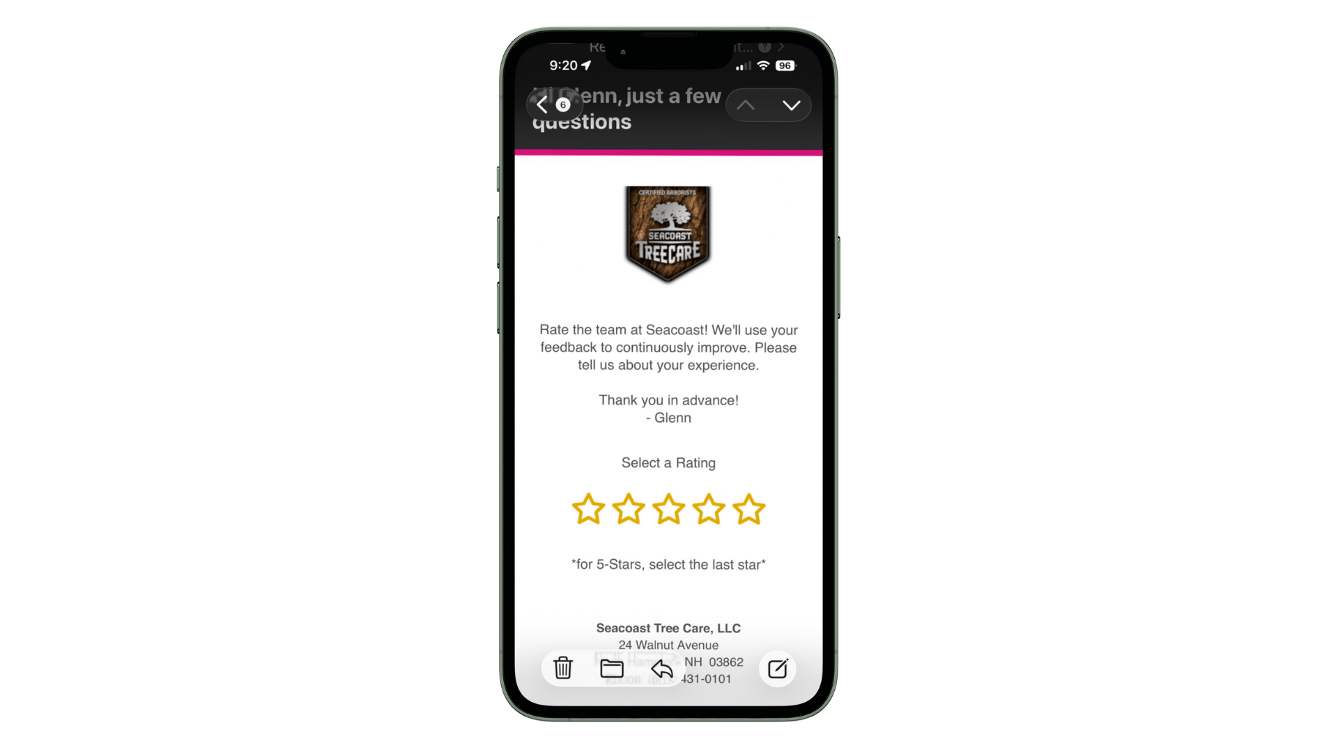 Seacoast Tree - Review Email