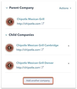 parent child companies in HubSpot CRM