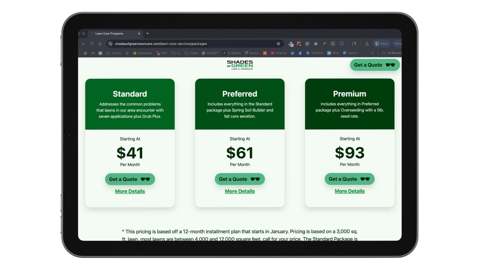Lawn Care Programs - iPad