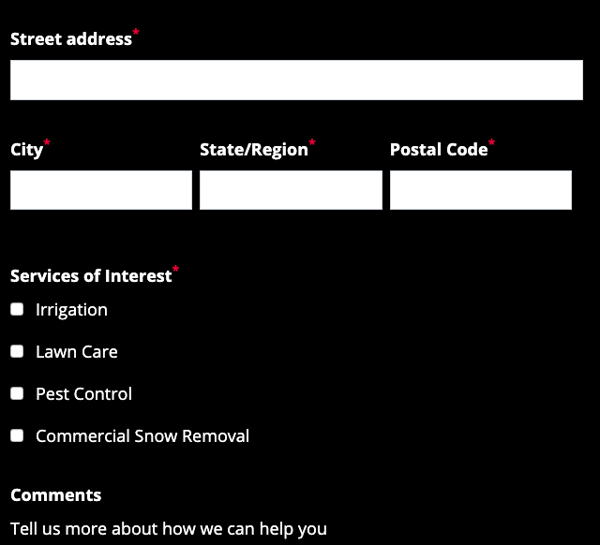 RainMaster form with pest control option