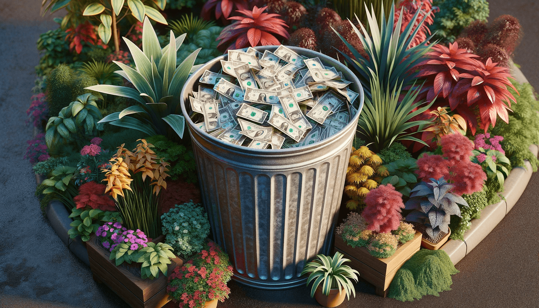 bad landscaping advertising - trashcan and plants (1)