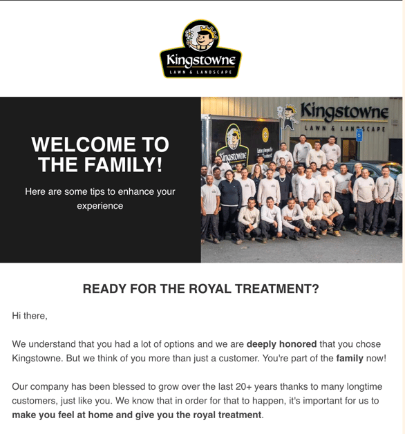 customer welcome email - kingstowne