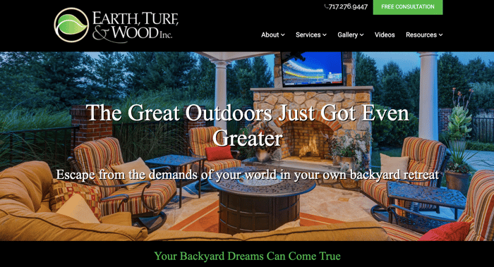 earth turf wood landscape design website homepage