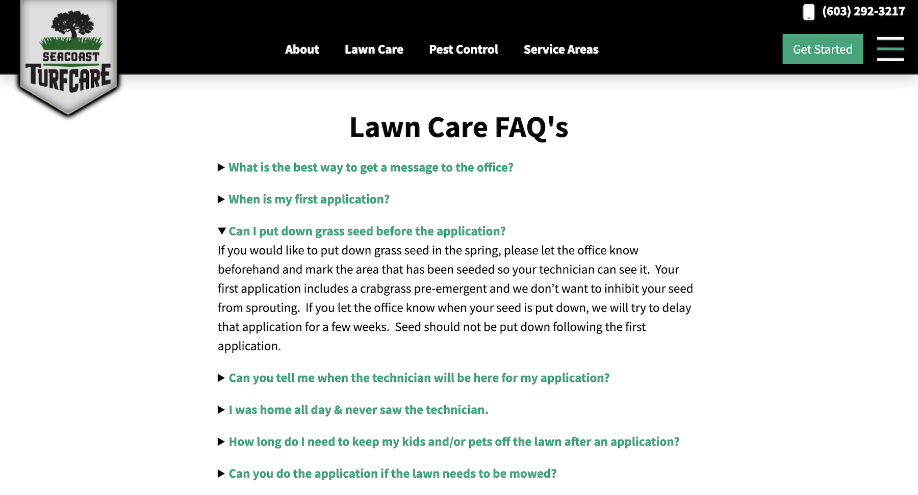 green industry website - faq page - seacoast turf