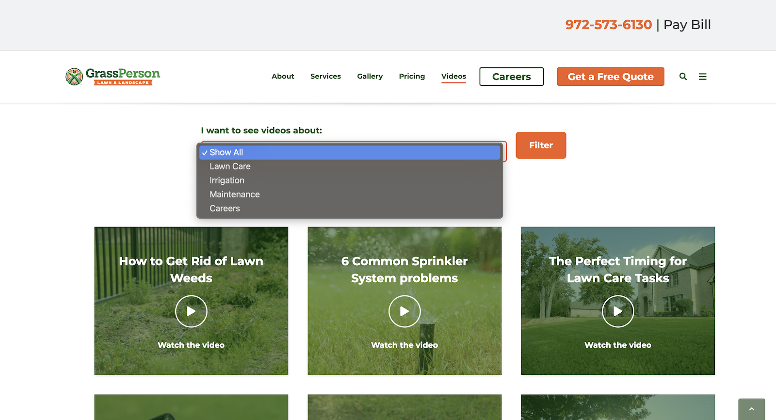 green industry website design - video gallery - grassperson