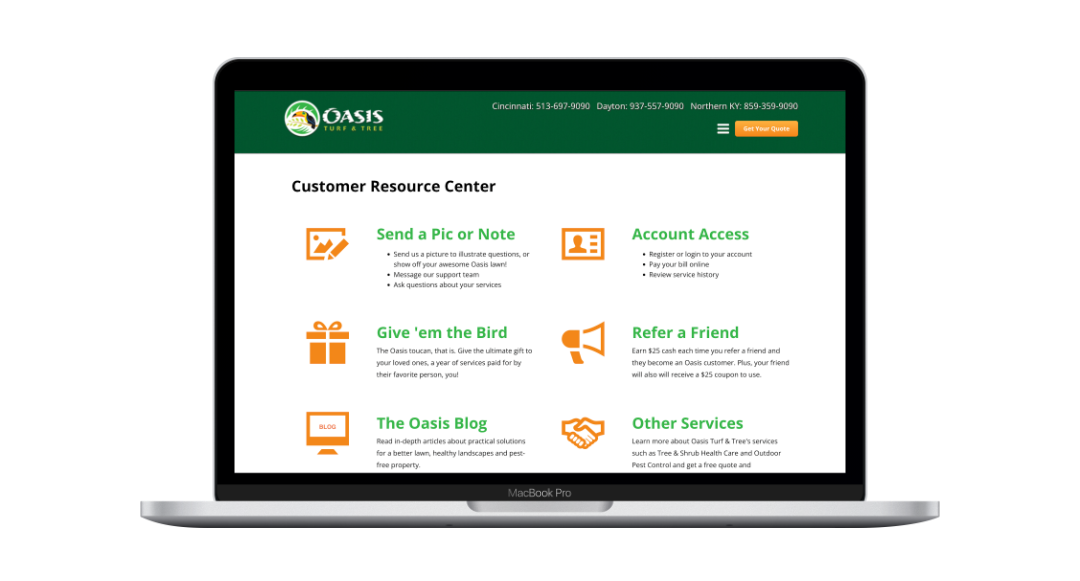 green industry websites - oasis turf and tree customer center