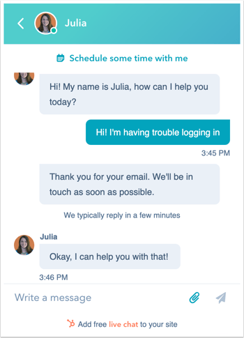 HubSpot live chat example