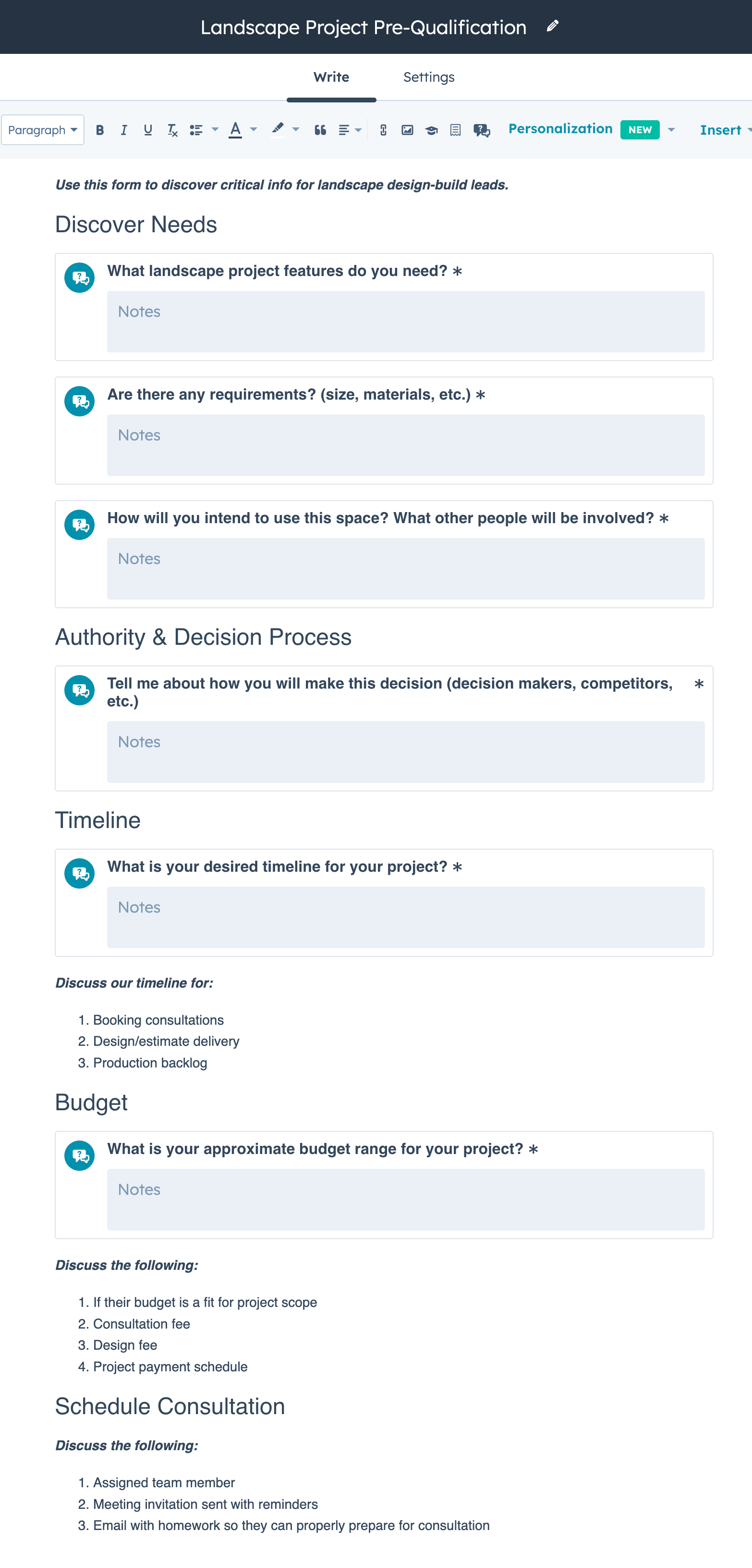 landscaping consultation playbook