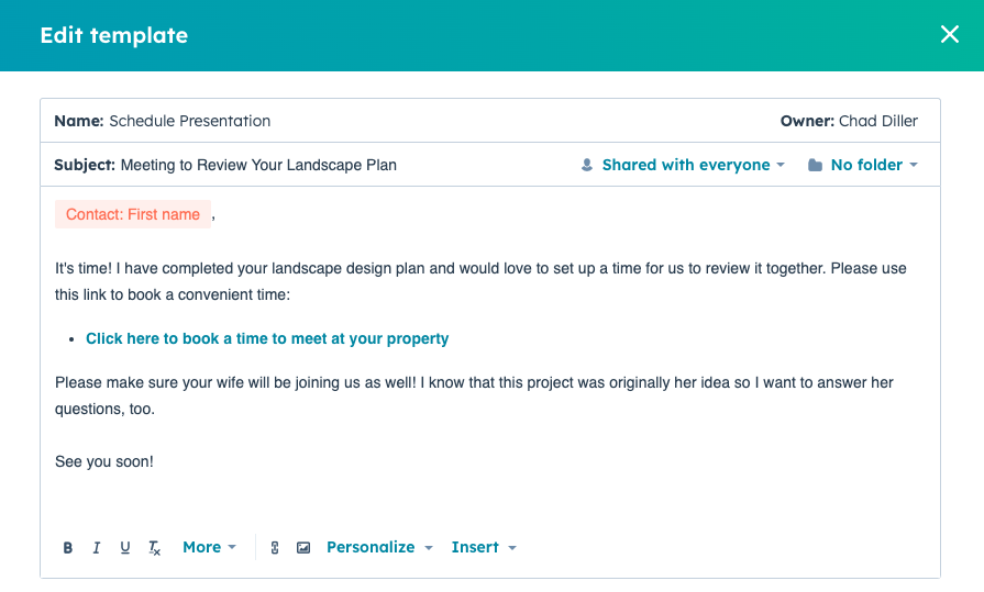 landscaping proposal presentation email template