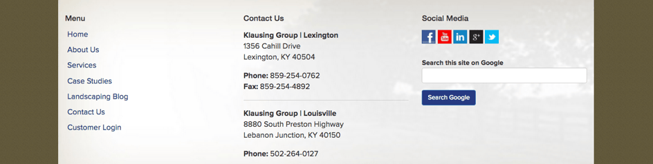 Klausing Group locations listed in their website footer.