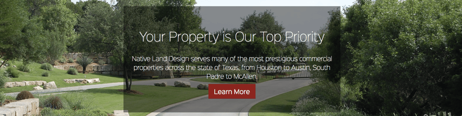 Native Land Design CTA in the hero image on their website homepage.