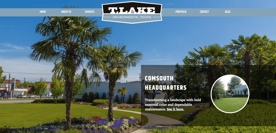 T. Lake Environmental design case study hero image on their website homepage.