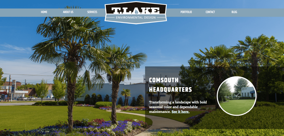 T. Lake Environmental design case study hero image on their website homepage.