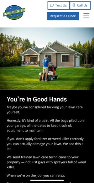 lawn care and irrigation website design for mobile