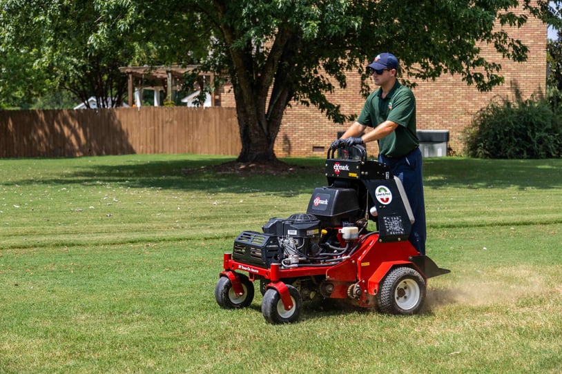 lawn care technician crew truck aerator aerate equipment - lawn and pest solutions