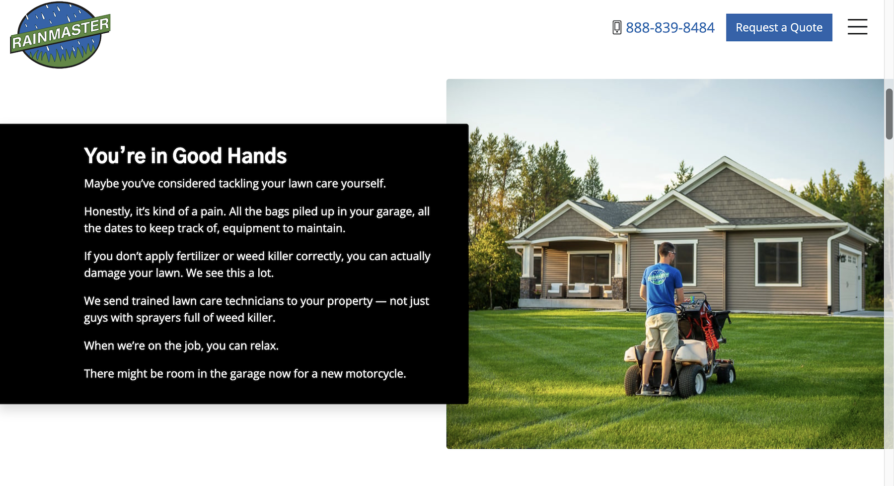 lawn care website design - split image and text