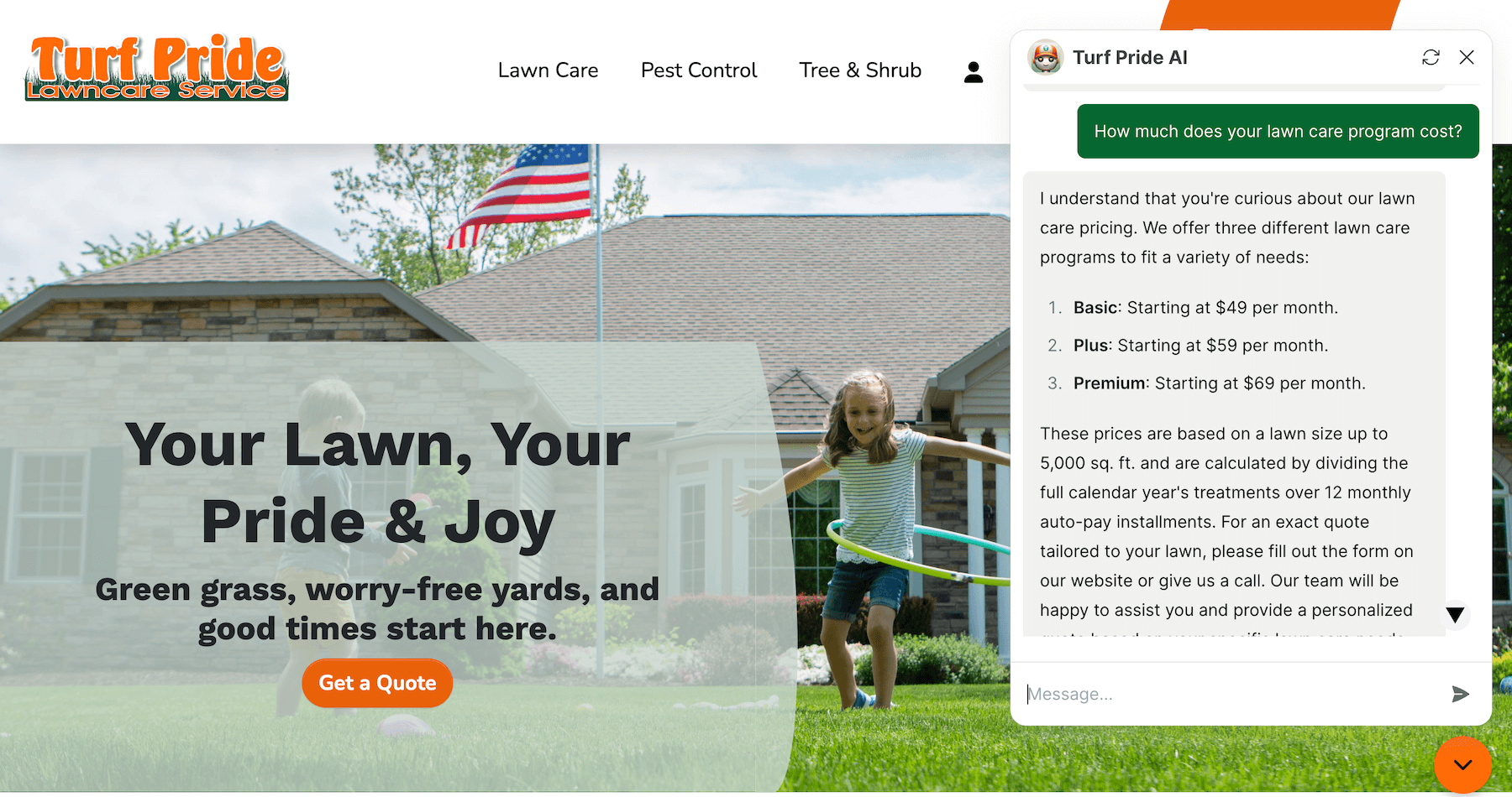 lawn care website with ai agent - turf pride (1)