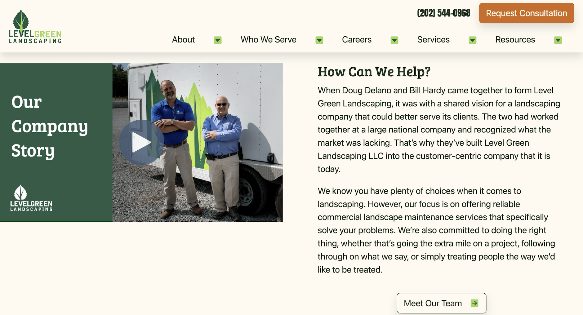 level green landscaping website about page