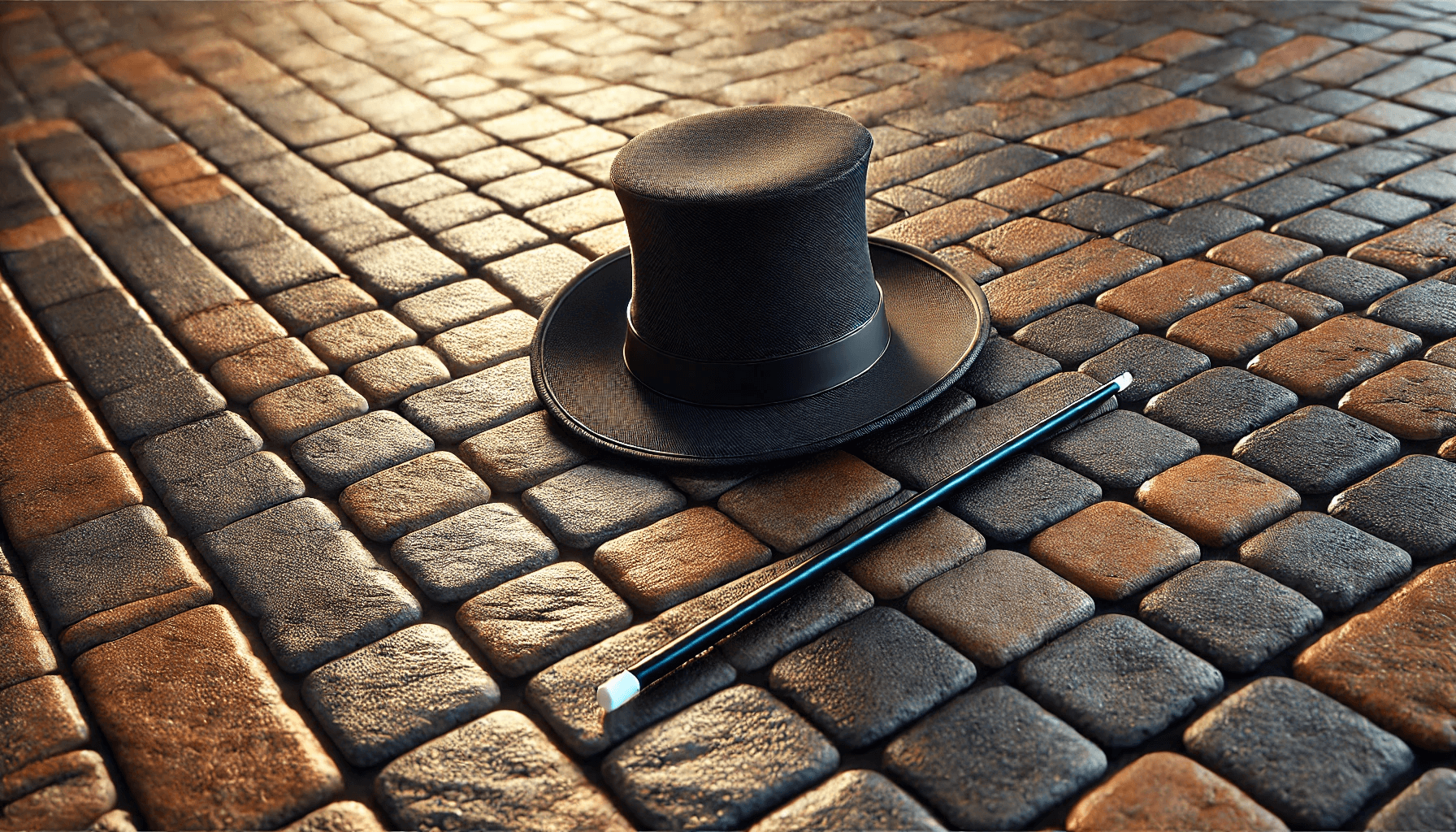 magician cane and hat on paver patio