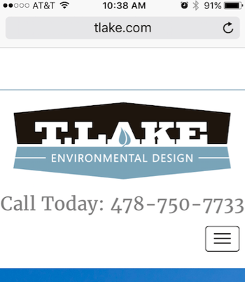 T. Lake Environmental Design logo on their mobile homepage.