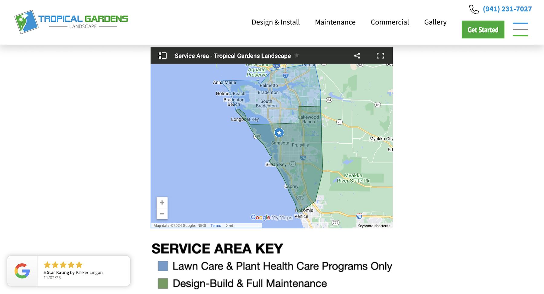 websites for green industry companies - tropical gardens landscape - service area page